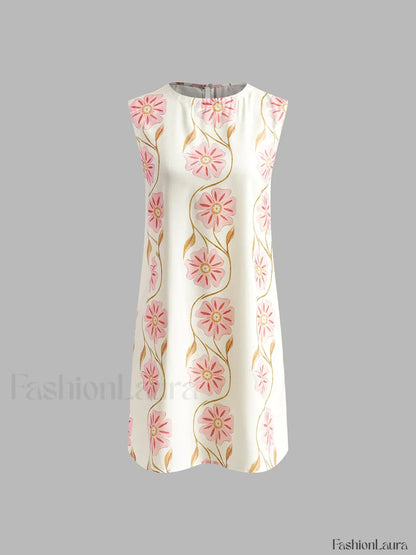 Romantic Print Sleeveless Mini Dress
