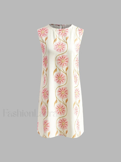 Romantic Print Sleeveless Mini Dress