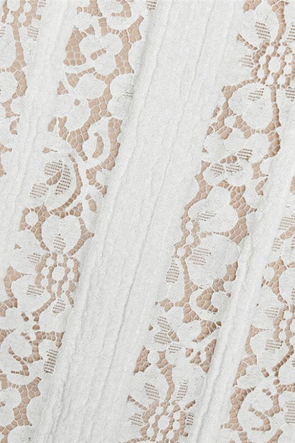 Pearl White Off Shoulder Lace Up Bell Sleeve Panel Lace Maxi Dress