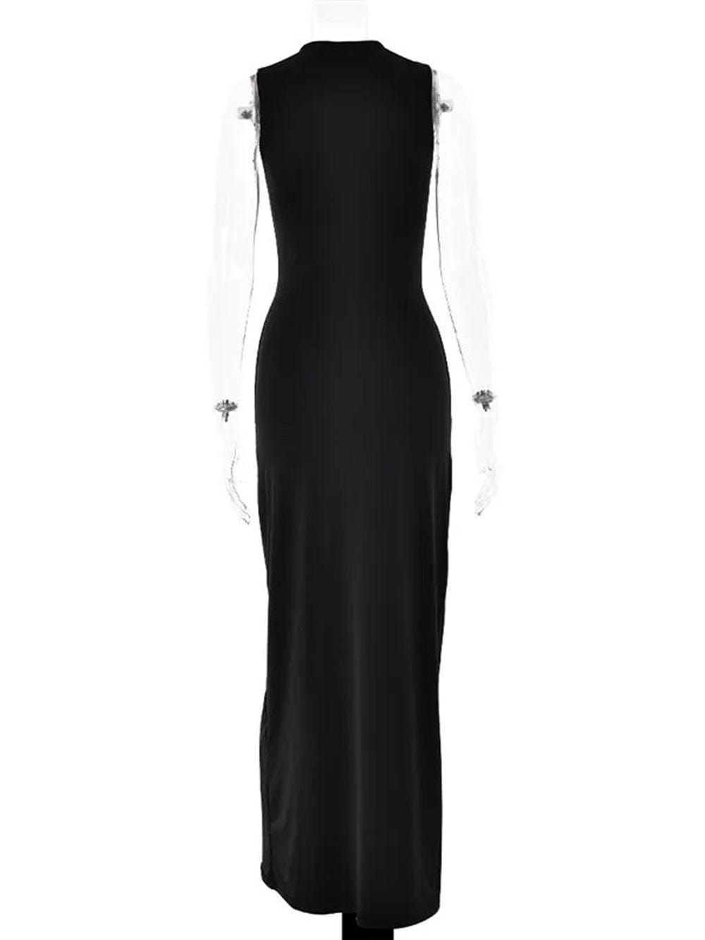 Mock Neck Knotted Center Drape Panel Bodycon Maxi Dress