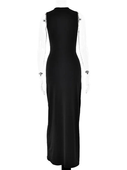 Mock Neck Knotted Center Drape Panel Bodycon Maxi Dress