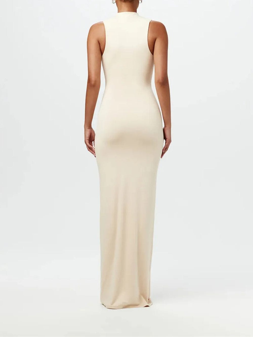 Mock Neck Knotted Center Drape Panel Bodycon Maxi Dress