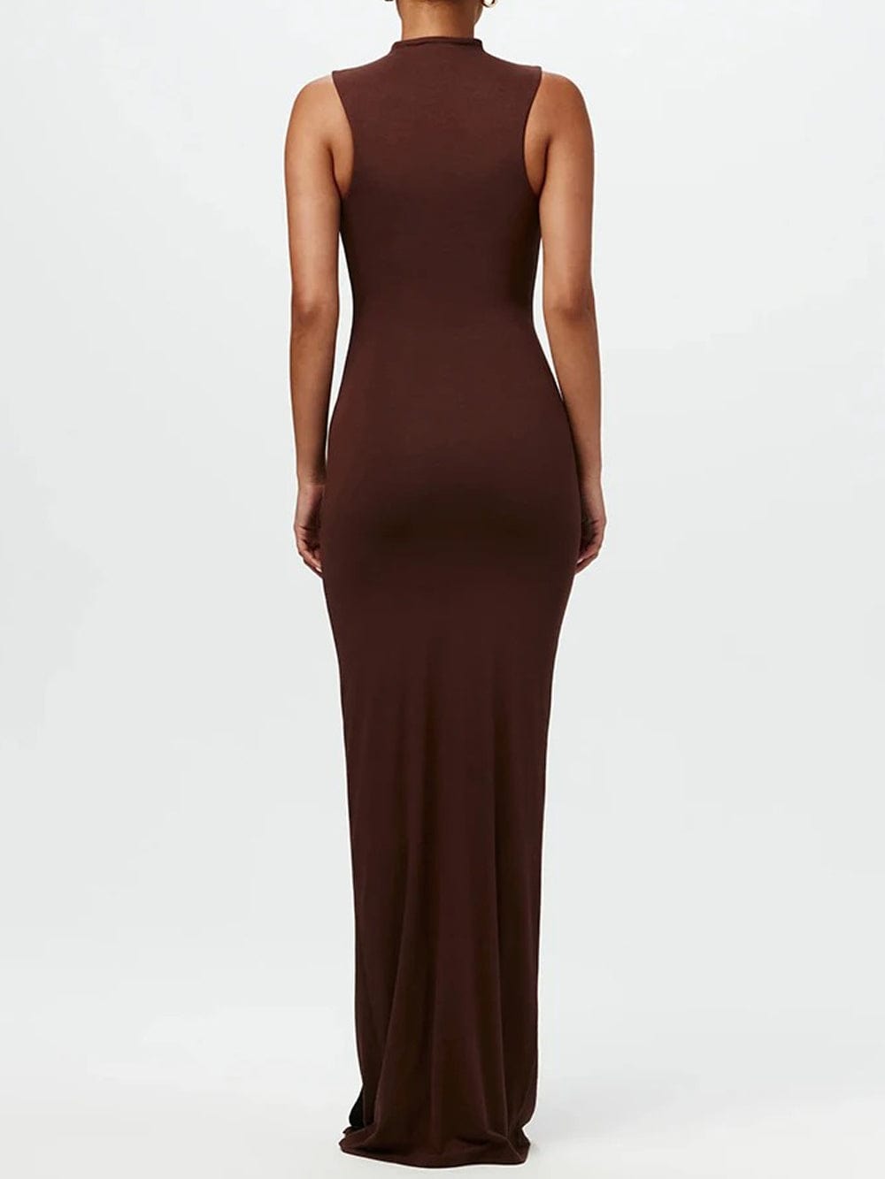 Mock Neck Knotted Center Drape Panel Bodycon Maxi Dress