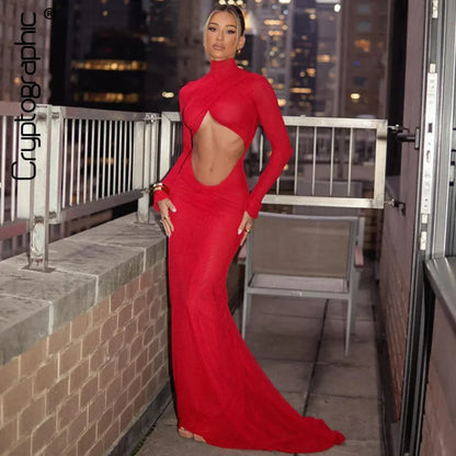 Ruched Red Cut Out Maxi Dress