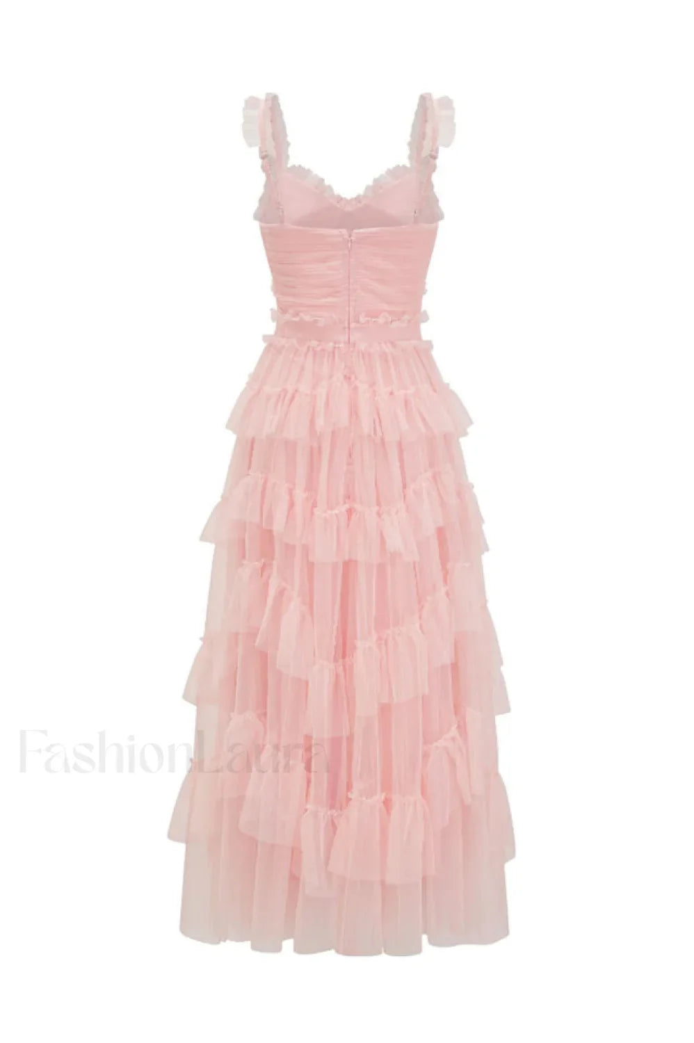 Ruffle V Neck Charming Tiered Tulle Evening Dress
