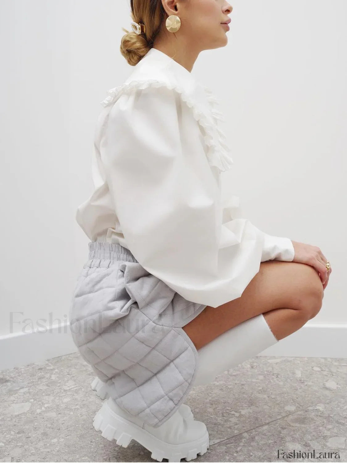 Ruffled Collar Long Sleeve Shirt