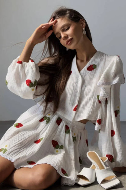 Ruffled Strawberry Stylish Print Skirt Set