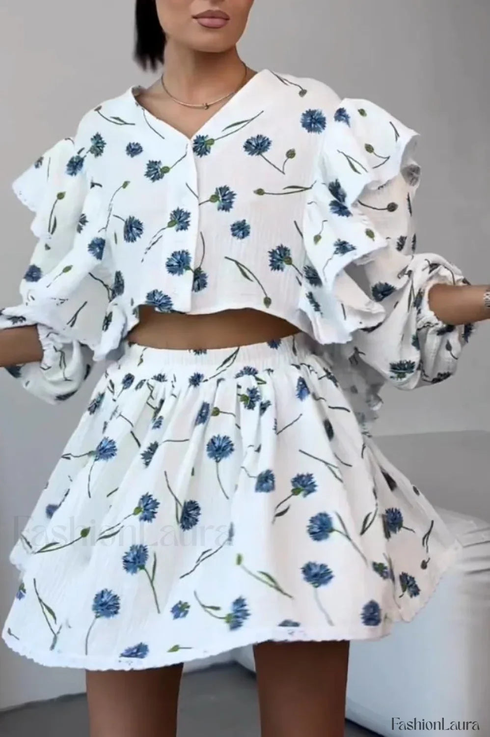 Ruffled Strawberry Stylish Print Skirt Set