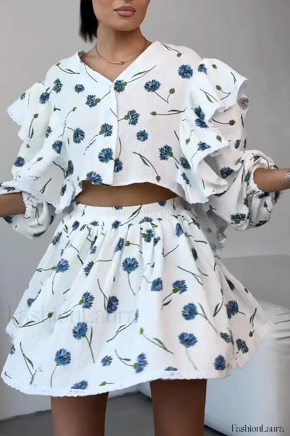 Ruffled Strawberry Stylish Print Skirt Set