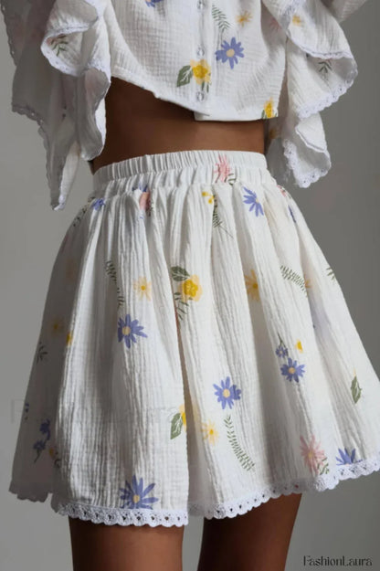Ruffled Strawberry Stylish Print Skirt Set