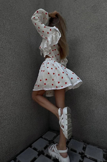 Ruffled Strawberry Stylish Print Skirt Set