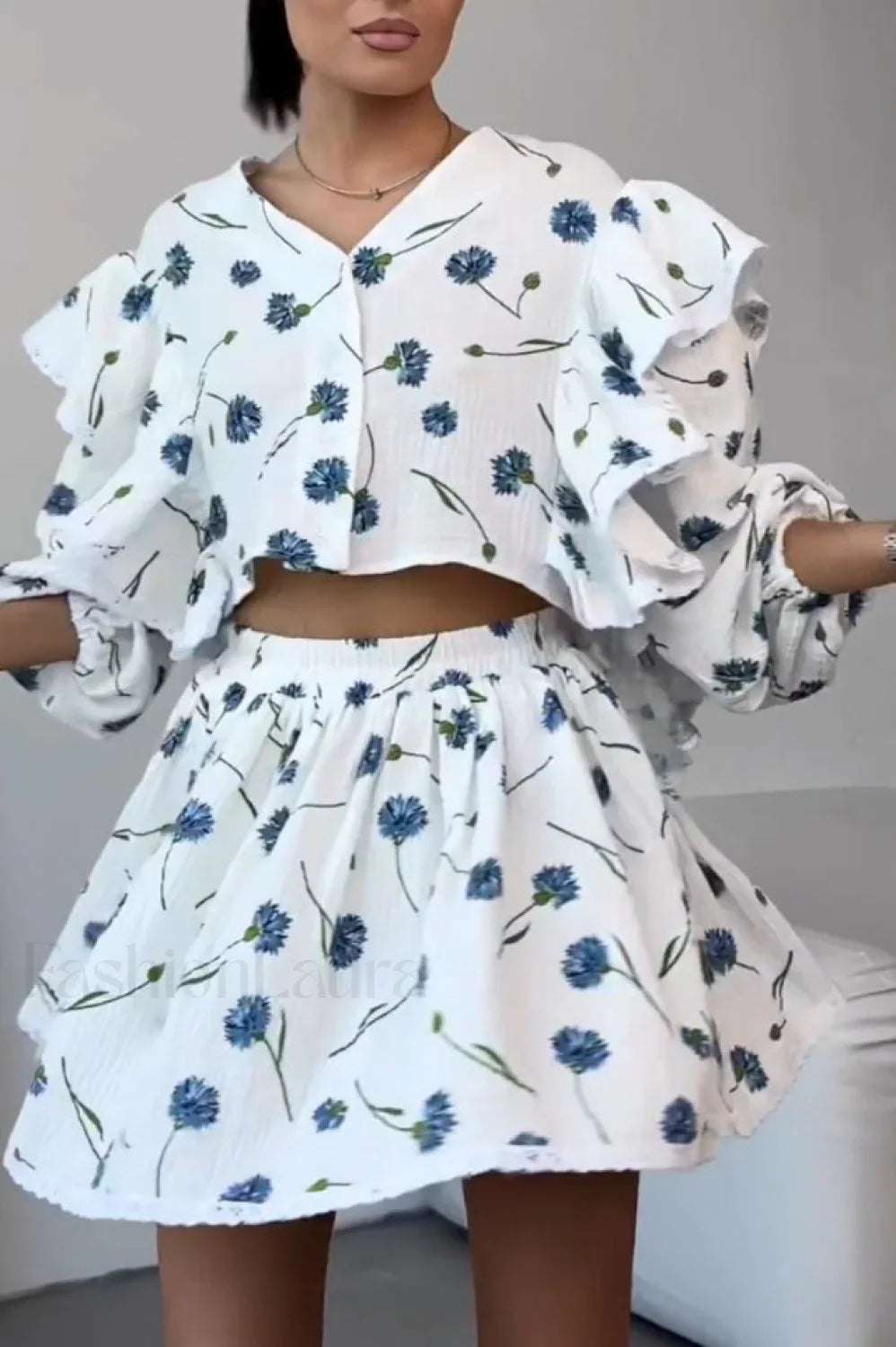 Ruffled Strawberry Stylish Print Skirt Set