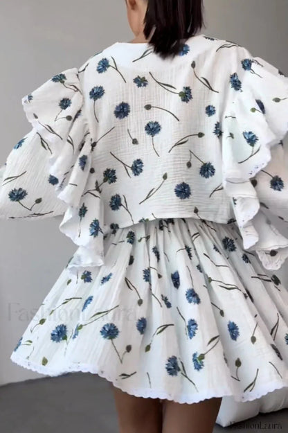 Ruffled Strawberry Stylish Print Skirt Set