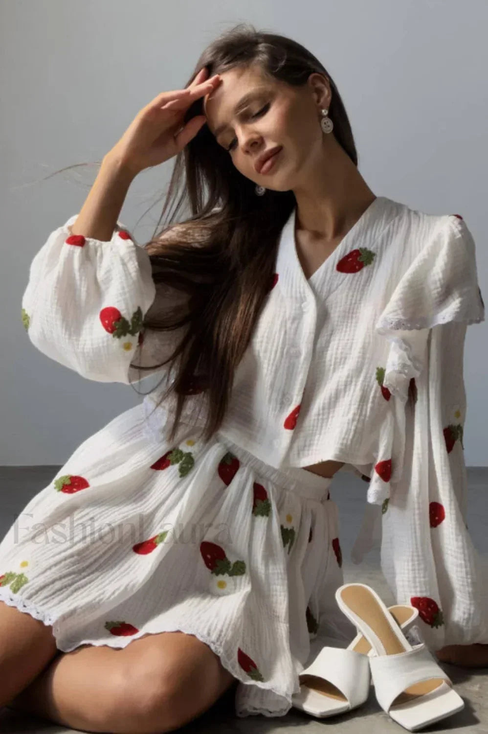 Ruffled Strawberry Stylish Print Skirt Set