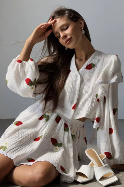 Ruffled Strawberry Stylish Print Skirt Set