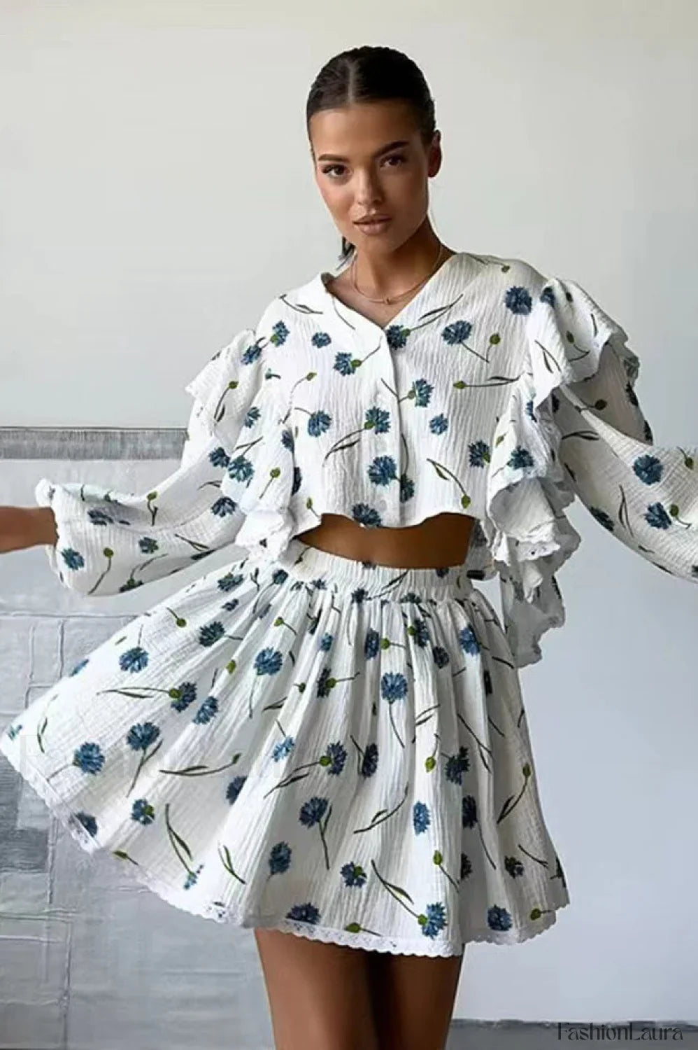 Ruffled Strawberry Stylish Print Skirt Set