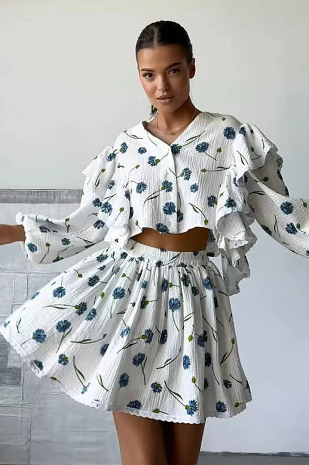 Ruffled Strawberry Stylish Print Skirt Set
