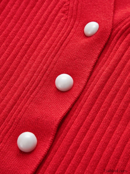 Ruffled Trim Pearl Button Long Sleeve Cardigan
