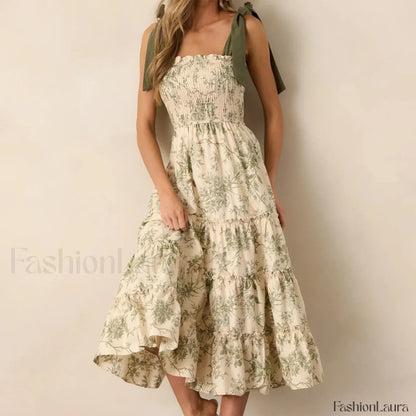 Ruffled Wide-Strap Midi Dress