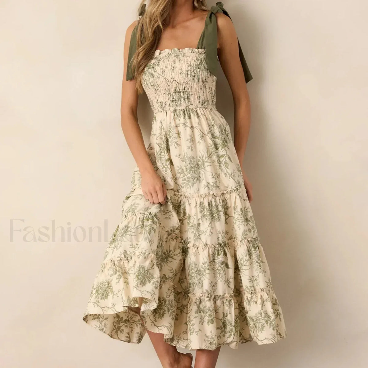 Ruffled Wide-Strap Midi Dress