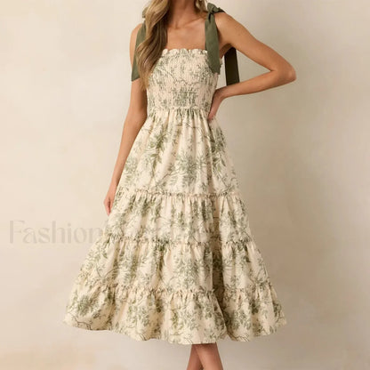 Ruffled Wide-Strap Midi Dress