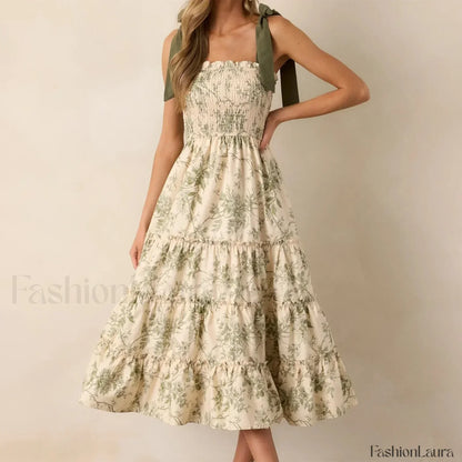 Ruffled Wide-Strap Midi Dress