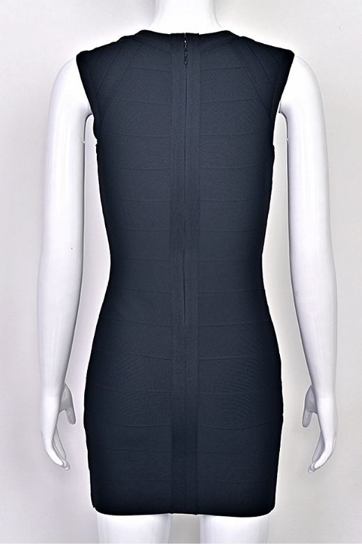Beige Deep V-Neck Center Panel Bandage Bodycon Mini Dress