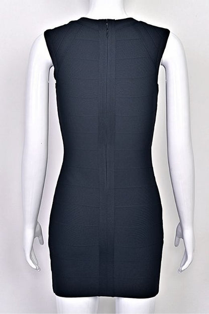 Red Wine Deep V-Neck Center Panel Bandage Bodycon Mini Dress