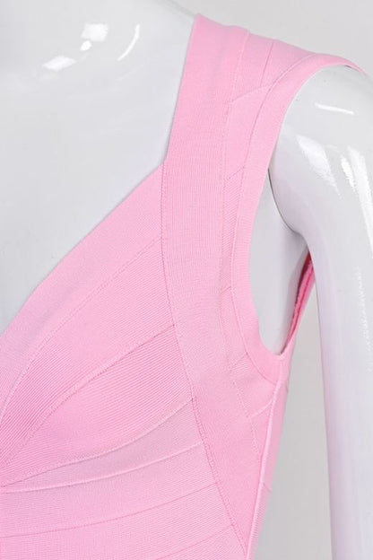 Dusty Pink Deep V-Neck Center Panel Bandage Bodycon Mini Dress