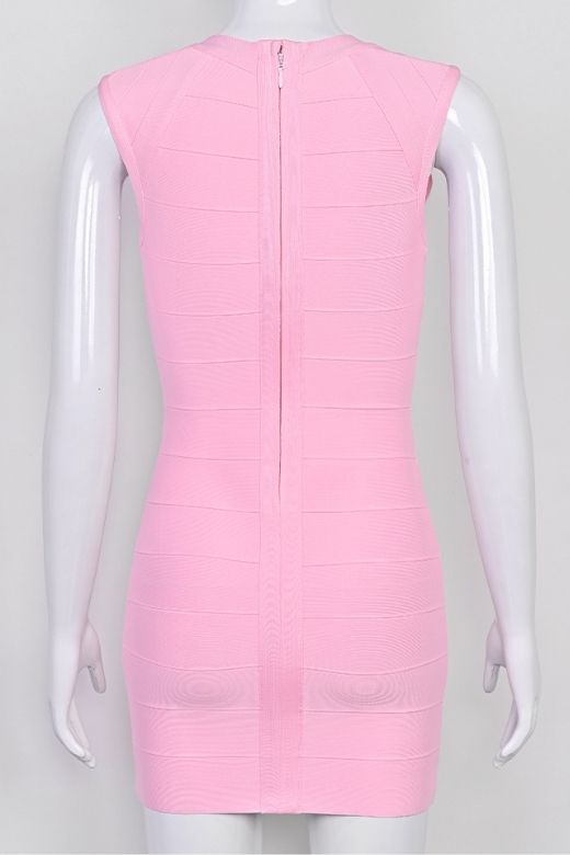 Dusty Pink Deep V-Neck Center Panel Bandage Bodycon Mini Dress