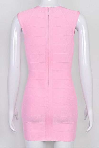 Dusty Pink Deep V-Neck Center Panel Bandage Bodycon Mini Dress