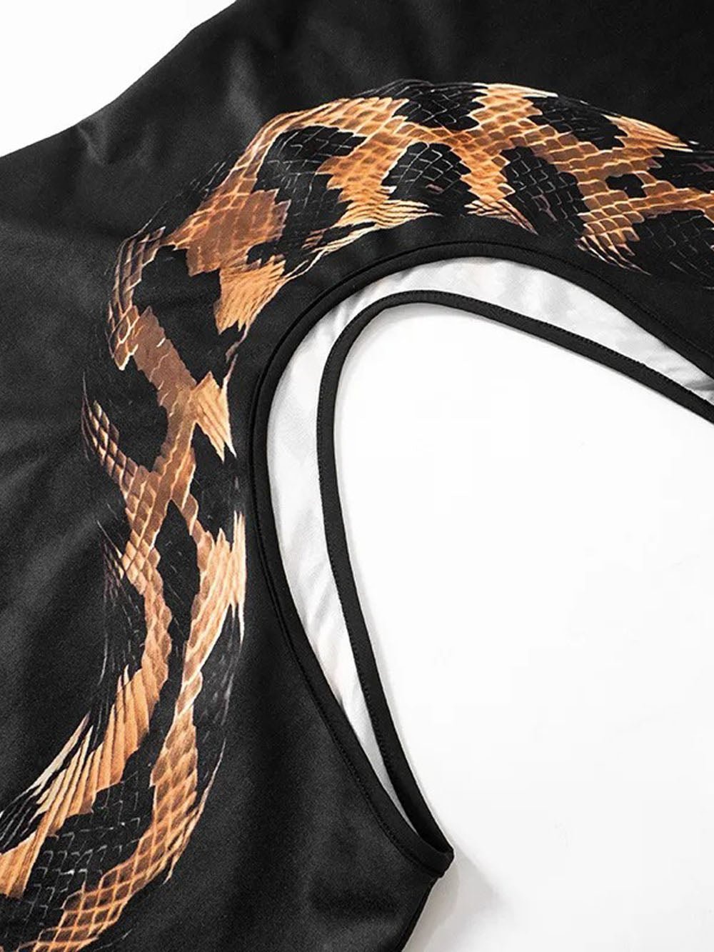 Black Mock Neck Snake Graphic Side Cut Out Bodycon Maxi Dress