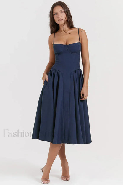 Samaria French Stylish Navy Corset Sundress