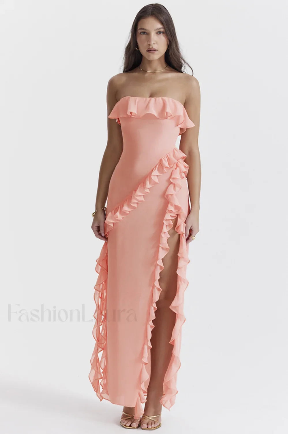 Sarina Apricot Stylish Ruffle Maxi Dress