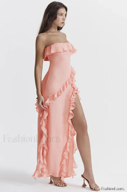 Sarina Apricot Stylish Ruffle Maxi Dress