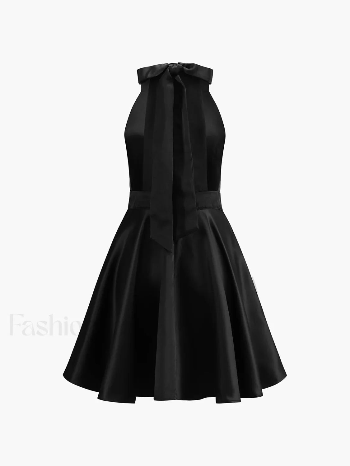 Satin Knotted Doule Pockets Open Back Pleated Mini Dress