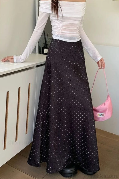Satin Polka Dot High Waist Mermaid Skirt