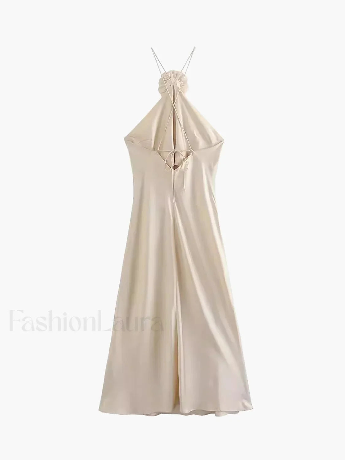 Satin Rosette Decor Halter Midi Dress