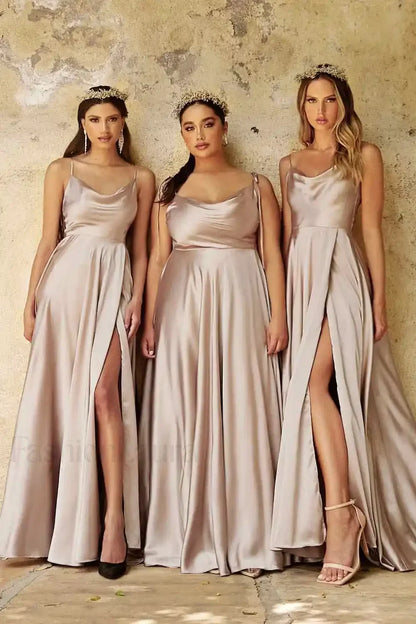Satin Spaghetti A-Line Pink Maxi Dress