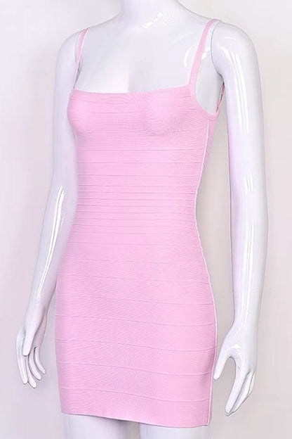 Gold Spaghetti Strap Square Neck Metallic Shimmer Bodycon Mini Party Dress