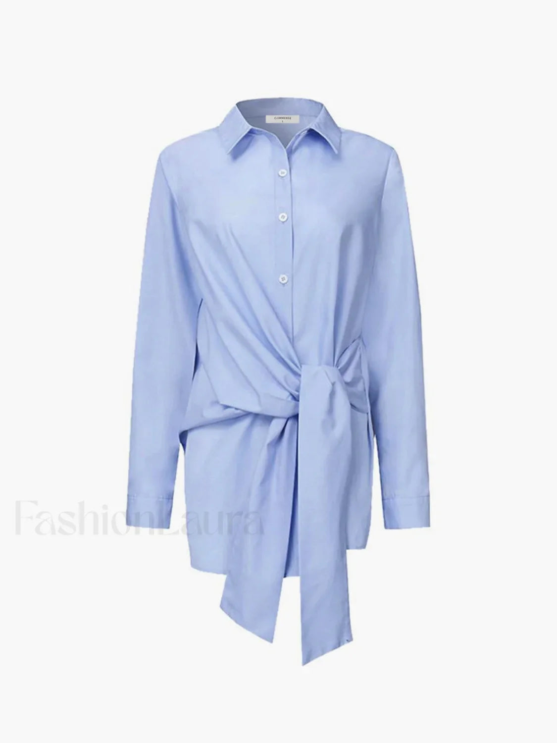Semi-Sheer Button Down Tied Long Shirt