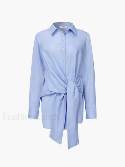 Semi-Sheer Button Down Tied Long Shirt