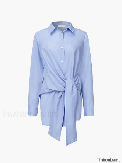 Semi-Sheer Button Down Tied Long Shirt