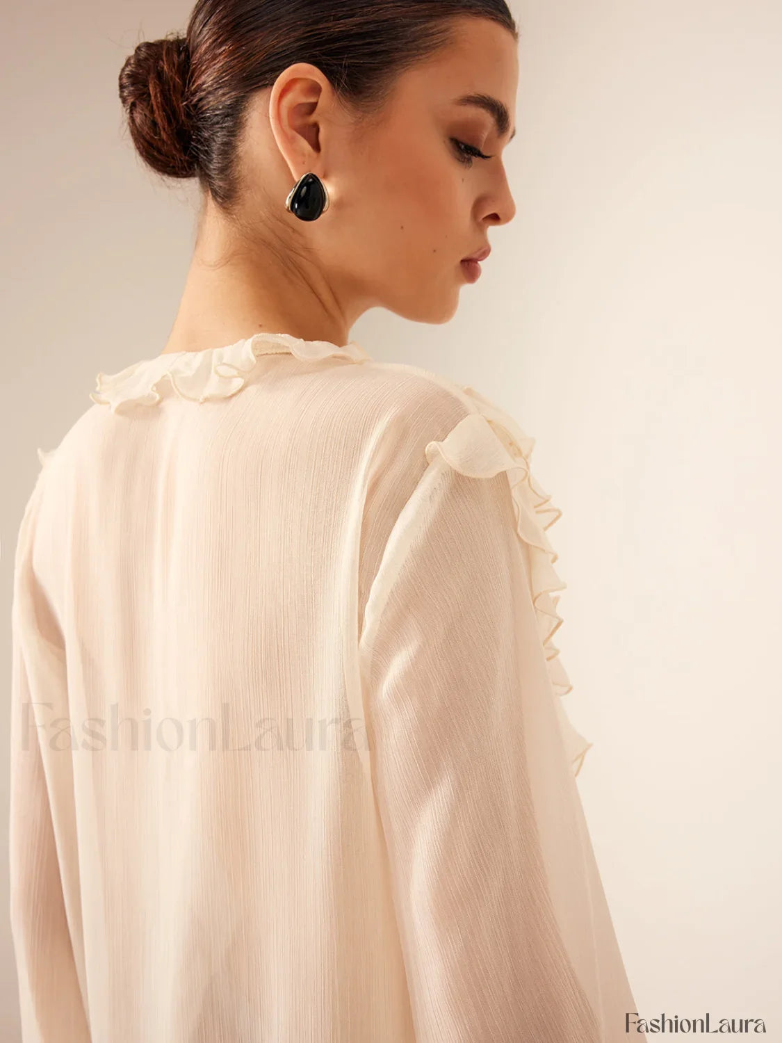 Semi-Sheer Ruffle Chiffon Breasted Blouse