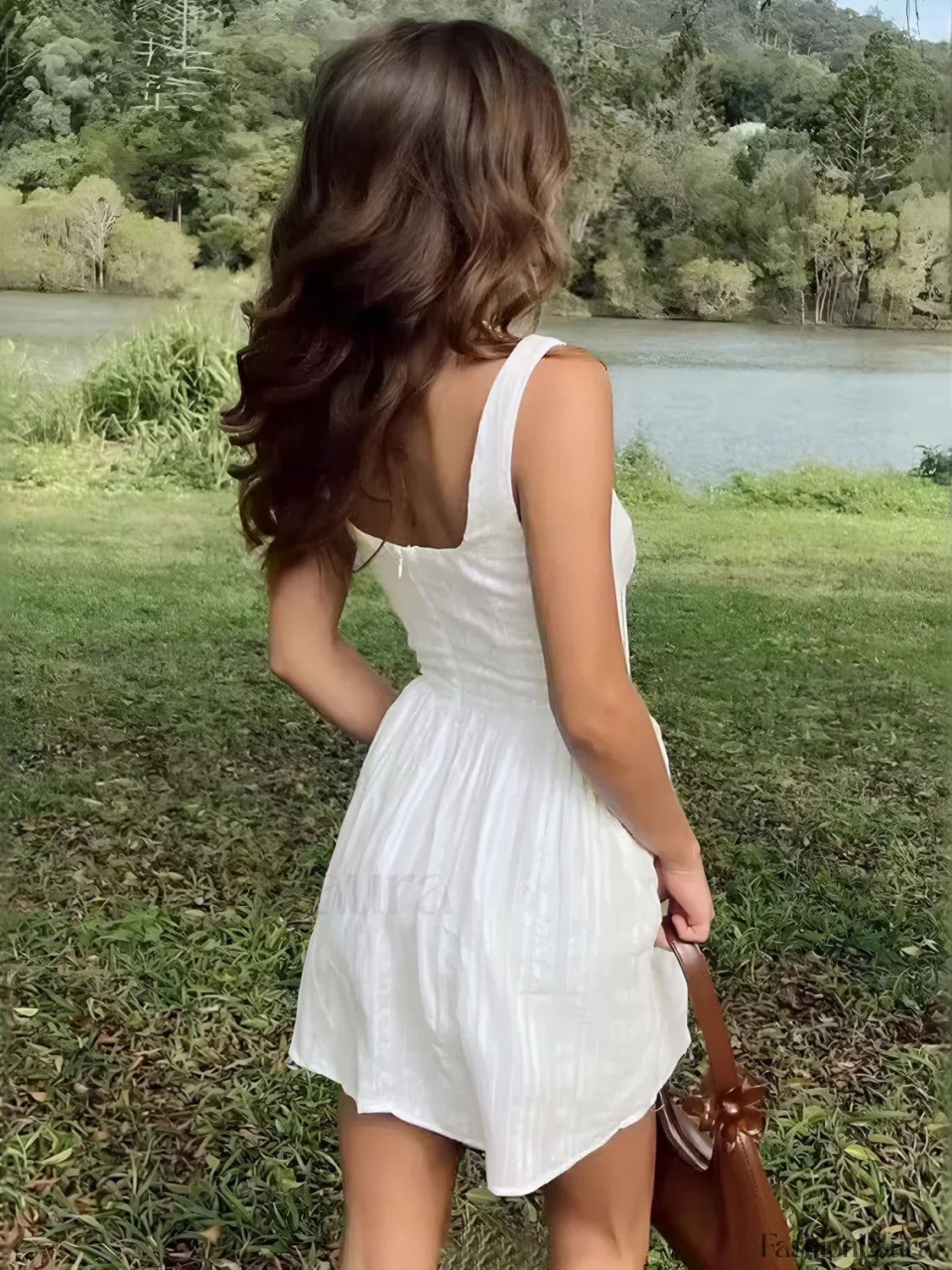 Semi-Sheer Solid Square Neckline Short Dress