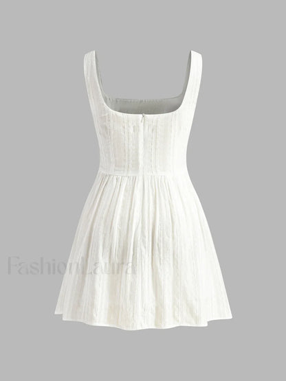 Semi-Sheer Solid Square Neckline Short Dress