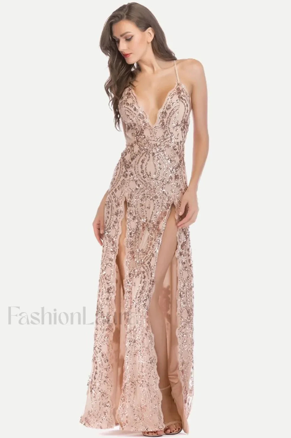 Sequin Slit Glitter Charming Maxi Evening Party Dress