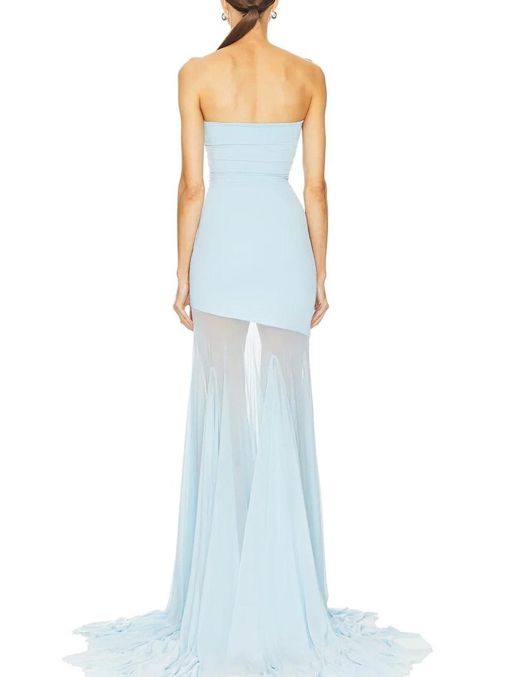 Blue Mesh Strapless Bodycon High Low Mermaid Maxi Gown