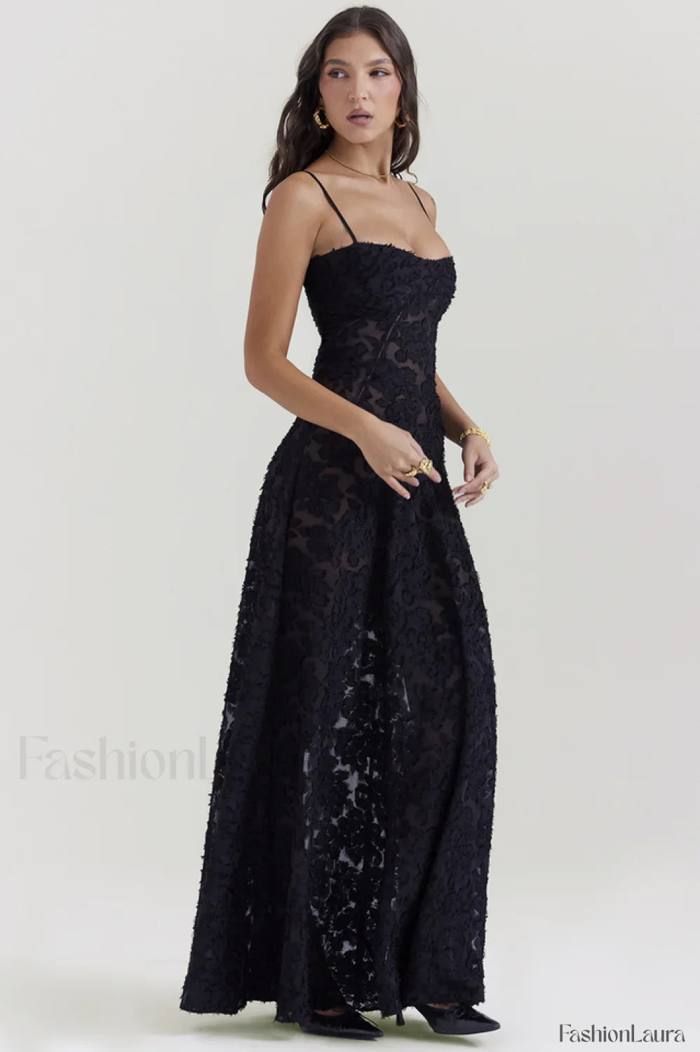 Serena Vintage Black Charming Printed Maxi Dress