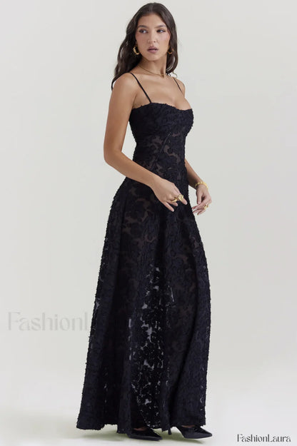 Serena Vintage Black Charming Printed Maxi Dress